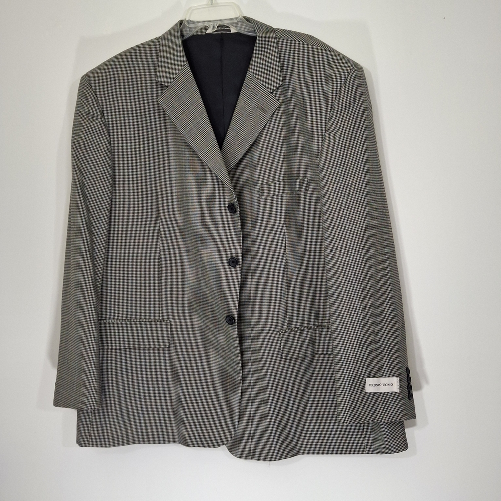 Pronto-Uomo Classic Checkered 100% Wool Blazer, Size 54 REG